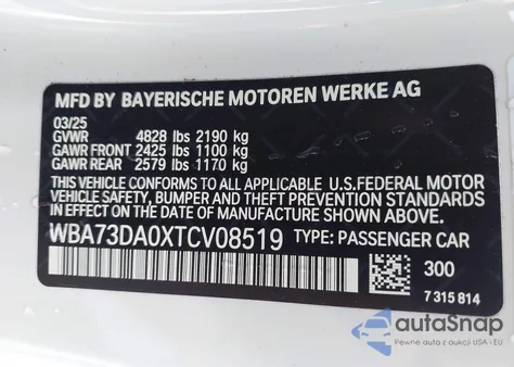 2026 BMW M440I from USA, damaged, VIN WBA73DA0XTCV08519